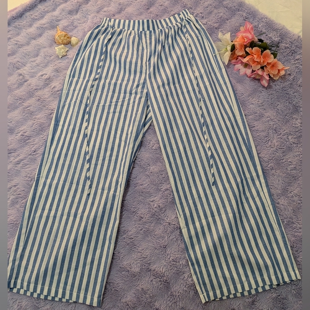 Striped Wide-Leg Trousers - Blue & White